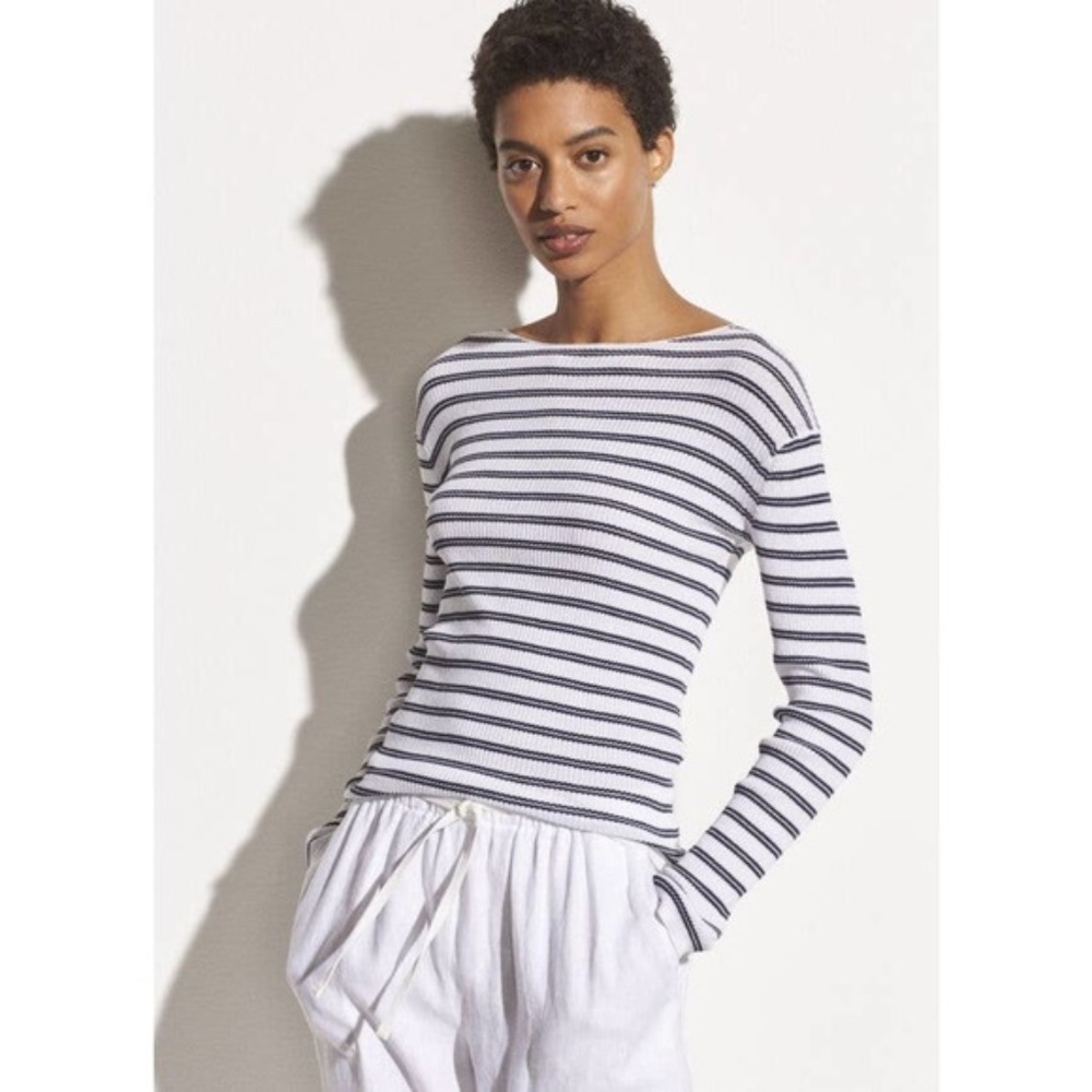 Vince striped ribbed boat neck sweater top M